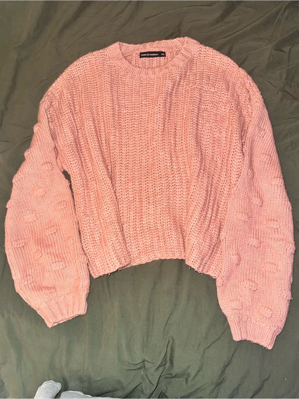 moon & madison Blush Pink Chunky Cable Sleeve Sweater